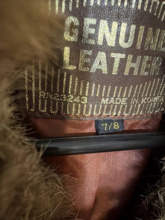 Genuine Suede Leather Fur Collared Coat with Belt Women's Size 7/8 - Picture 8 of 8